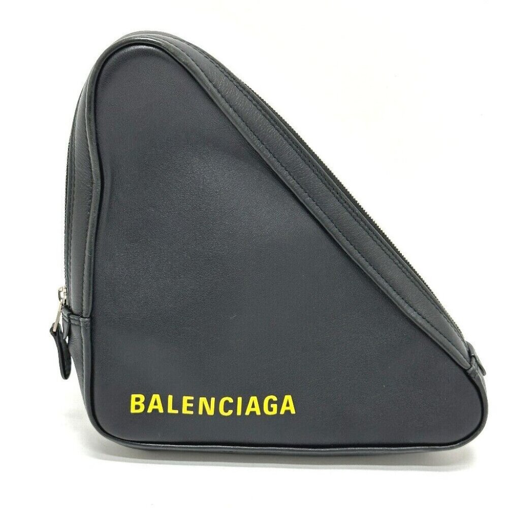 BALENCIAGA Triangle triangle clutch bag bag Pouch Leather Black/yellow